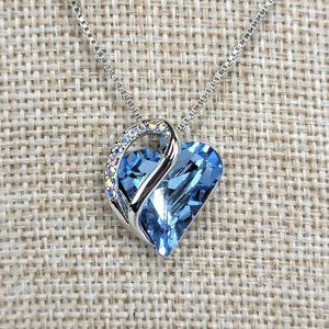 18KRGP Blue Crystal Heart & AB CZ Necklace NWT